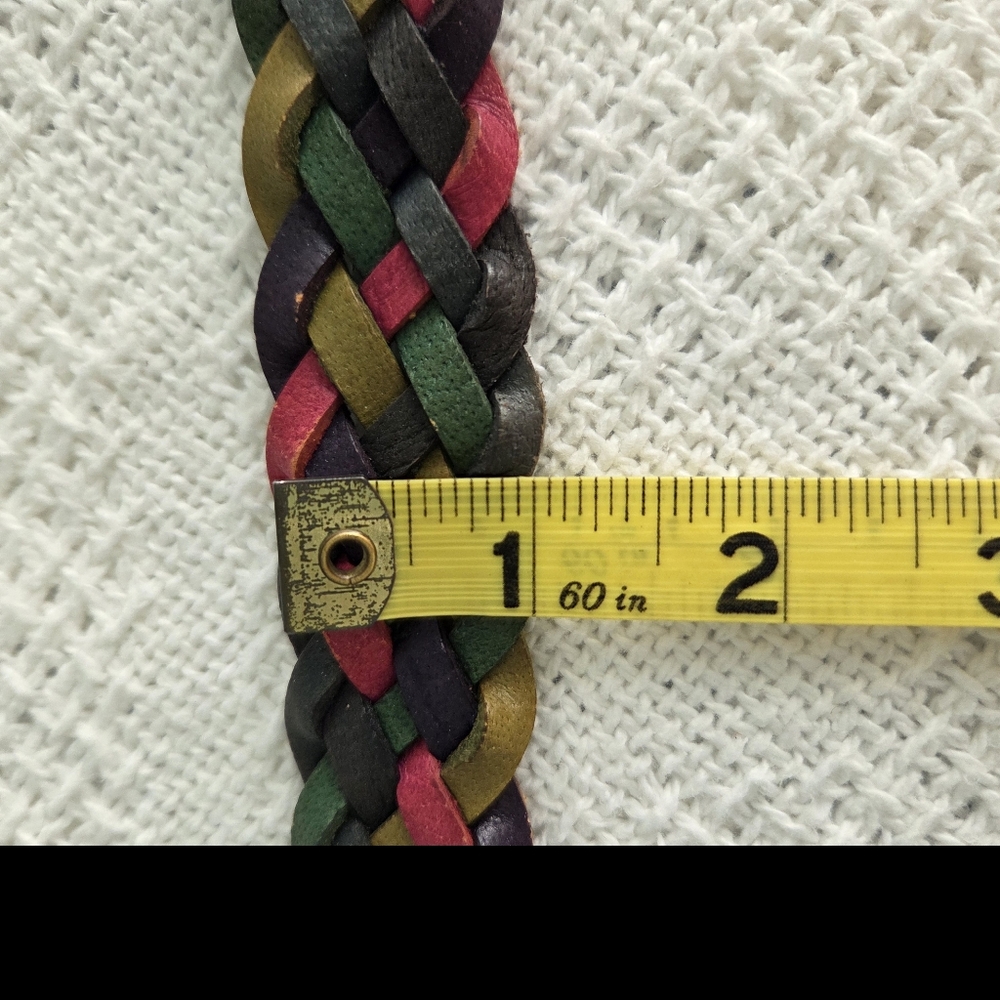 Vtg Multicolor Boho Braided Leather Belt - Picture 6 of 8